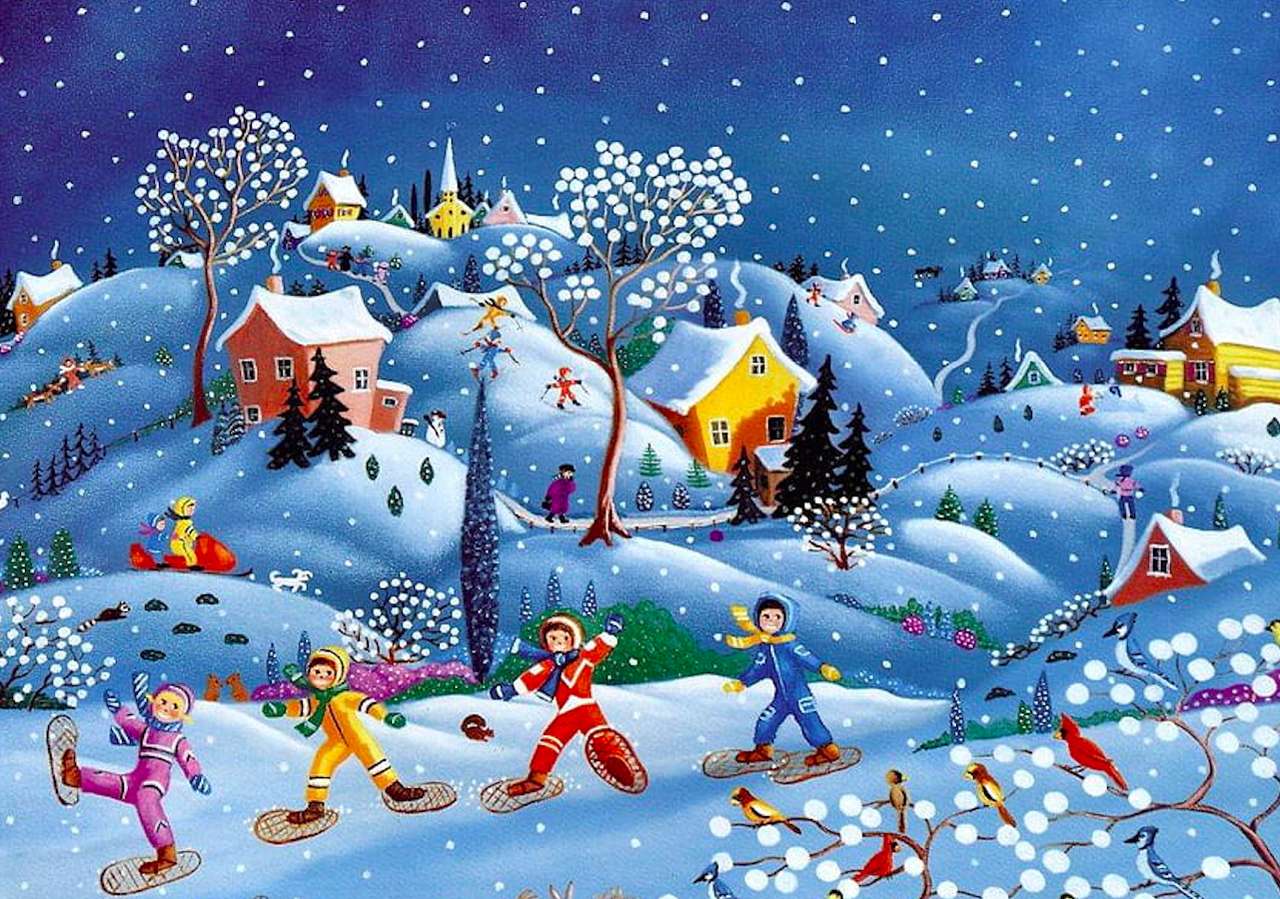 幸せな子供たちのうれしそうな冬の戯れ オンラインパズル