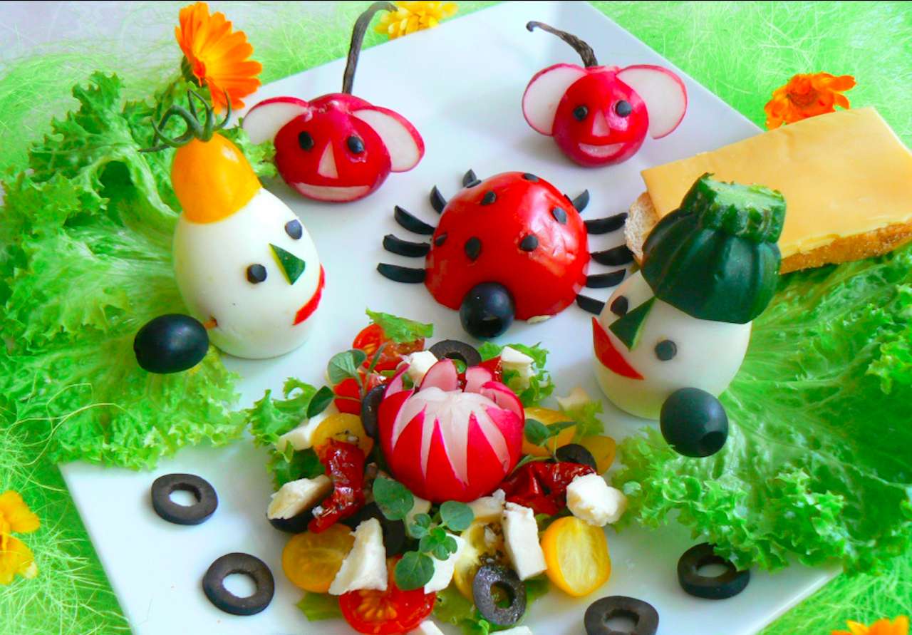 Mellanmål för kinkiga grönsaksätare, färgglada, glada :) pussel på nätet