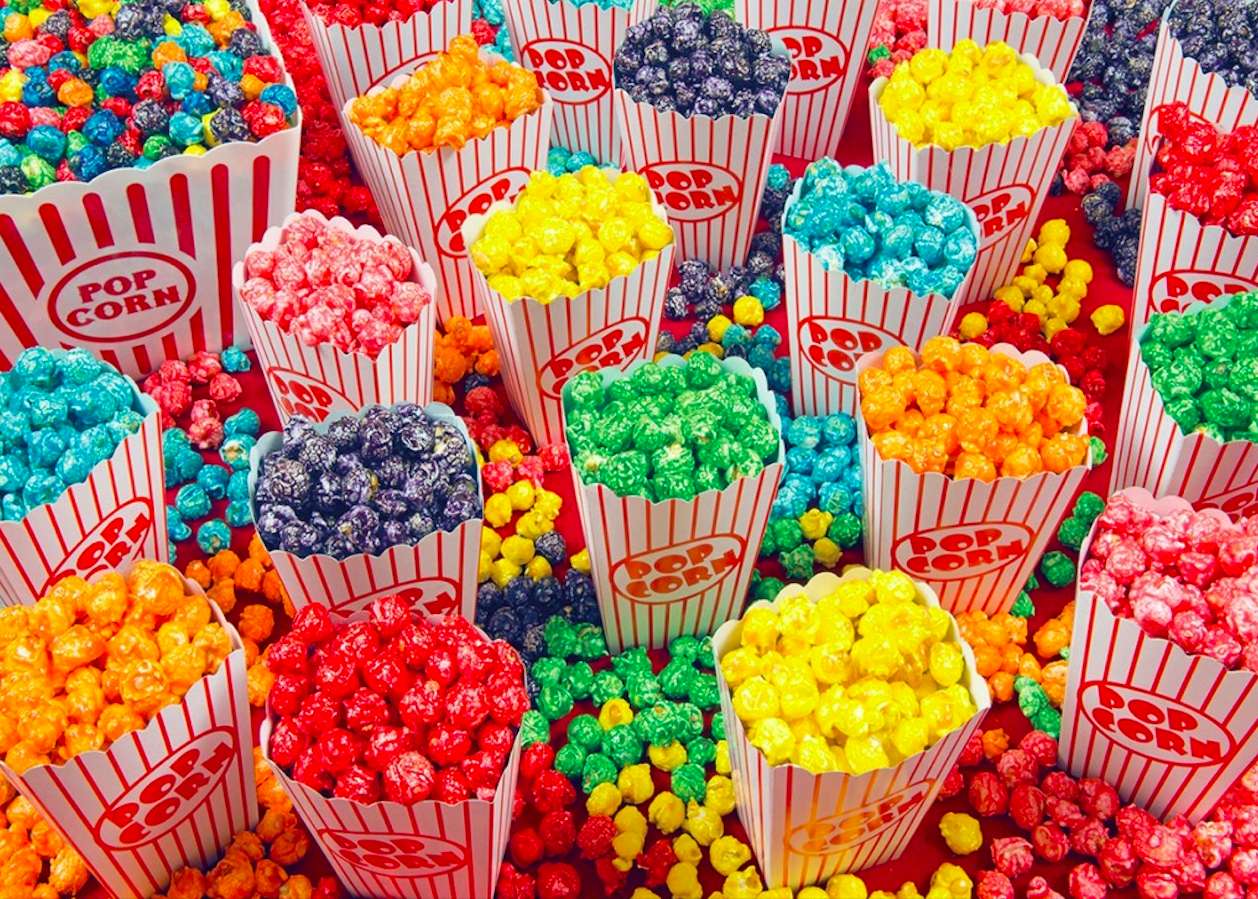 Popcorn colorati al gusto di frutta, yum puzzle online