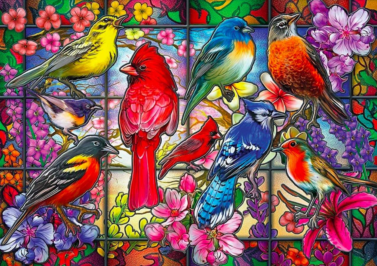 Птици от витражи, нещо красиво онлайн пъзел