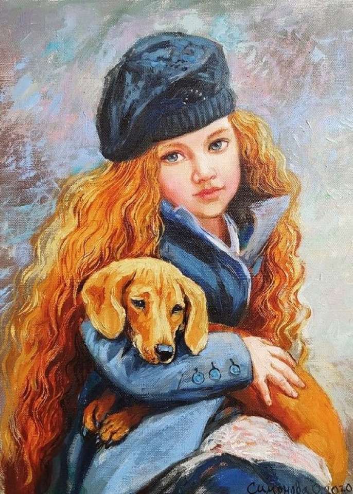 a beautiful girl with her dog jigsaw puzzle online