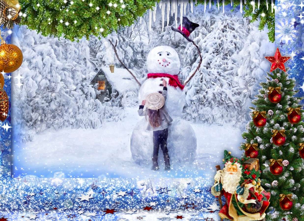 Моят зимен приятел снежен човек :) онлайн пъзел