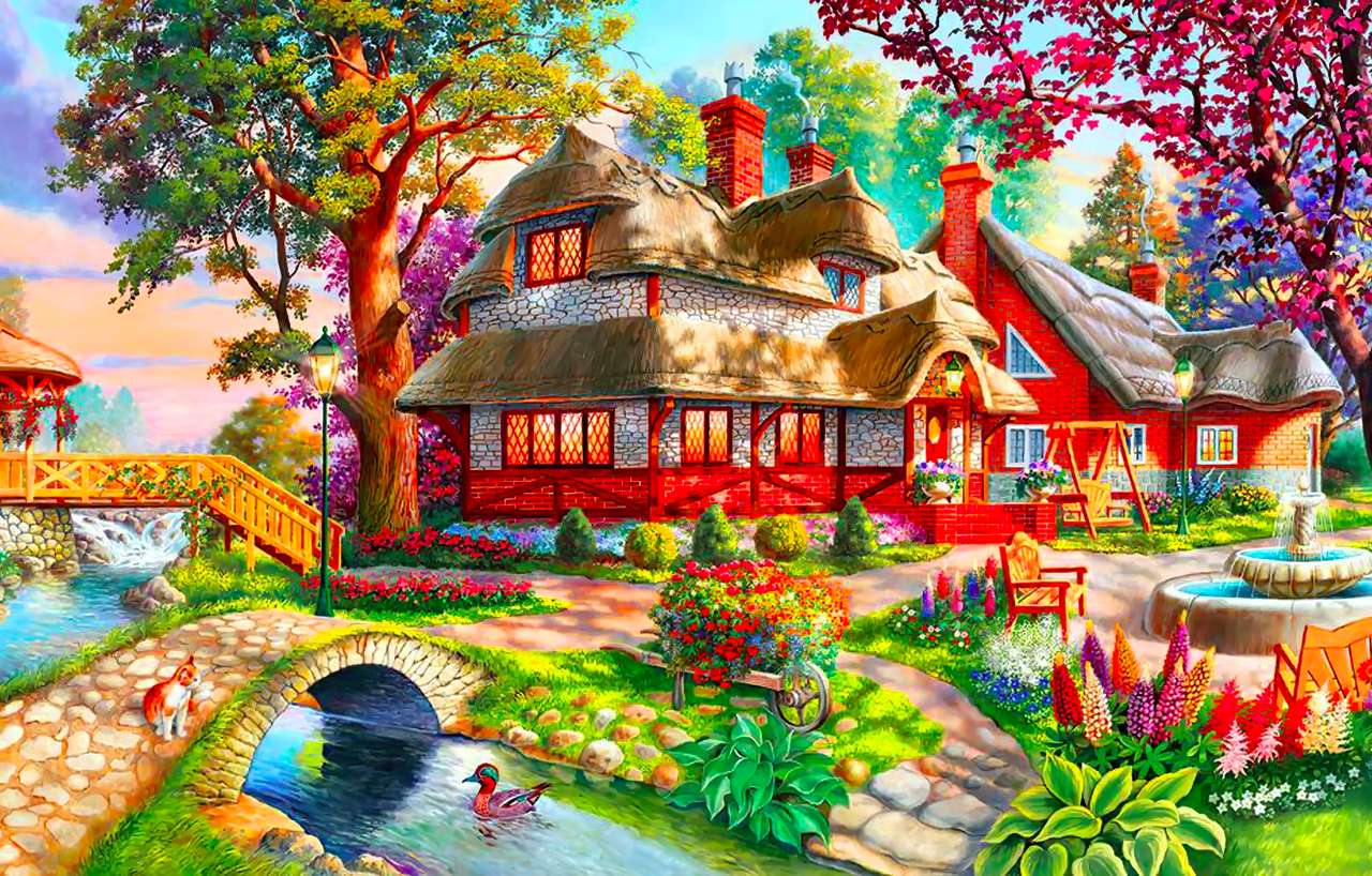 Ein Märchenhaus an einem idyllischen Ort, ein Wunder Online-Puzzle