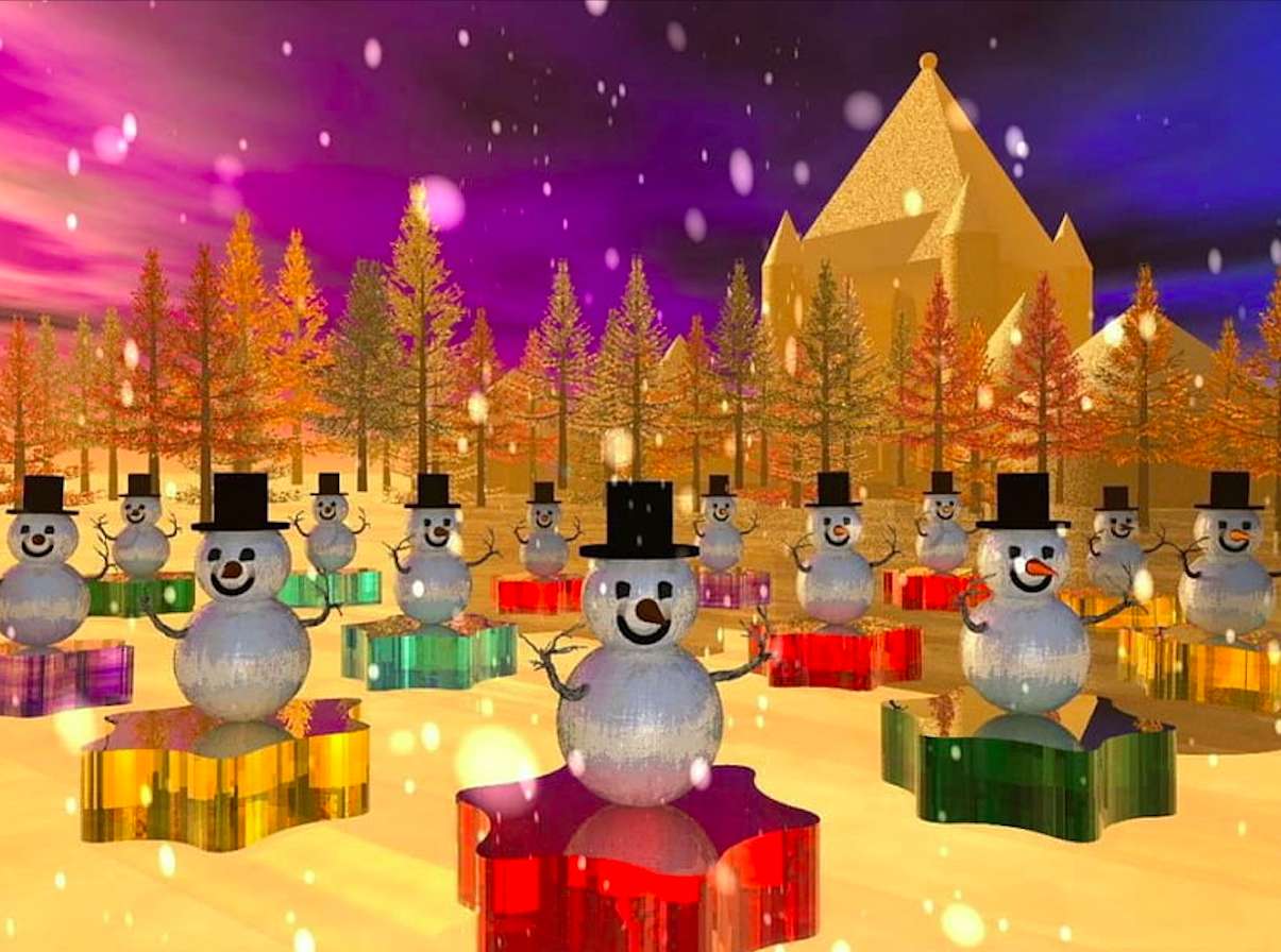 Feliz Natal :) Felizes bonecos de neve desejam-lhe puzzle online