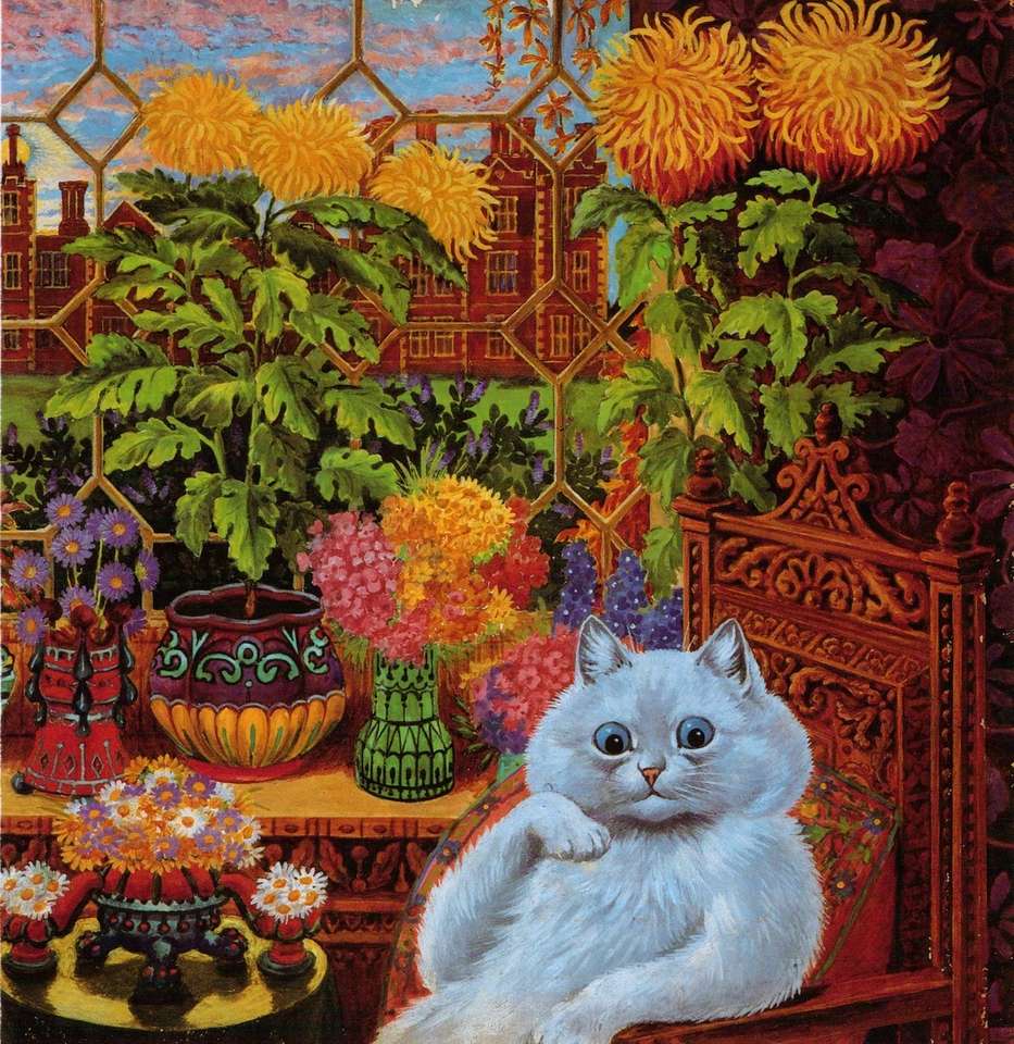 Pisica Louis Wain în camera de grădină puzzle online
