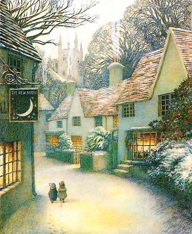 Gemälde Winter in einem englischen Dorf Online-Puzzle