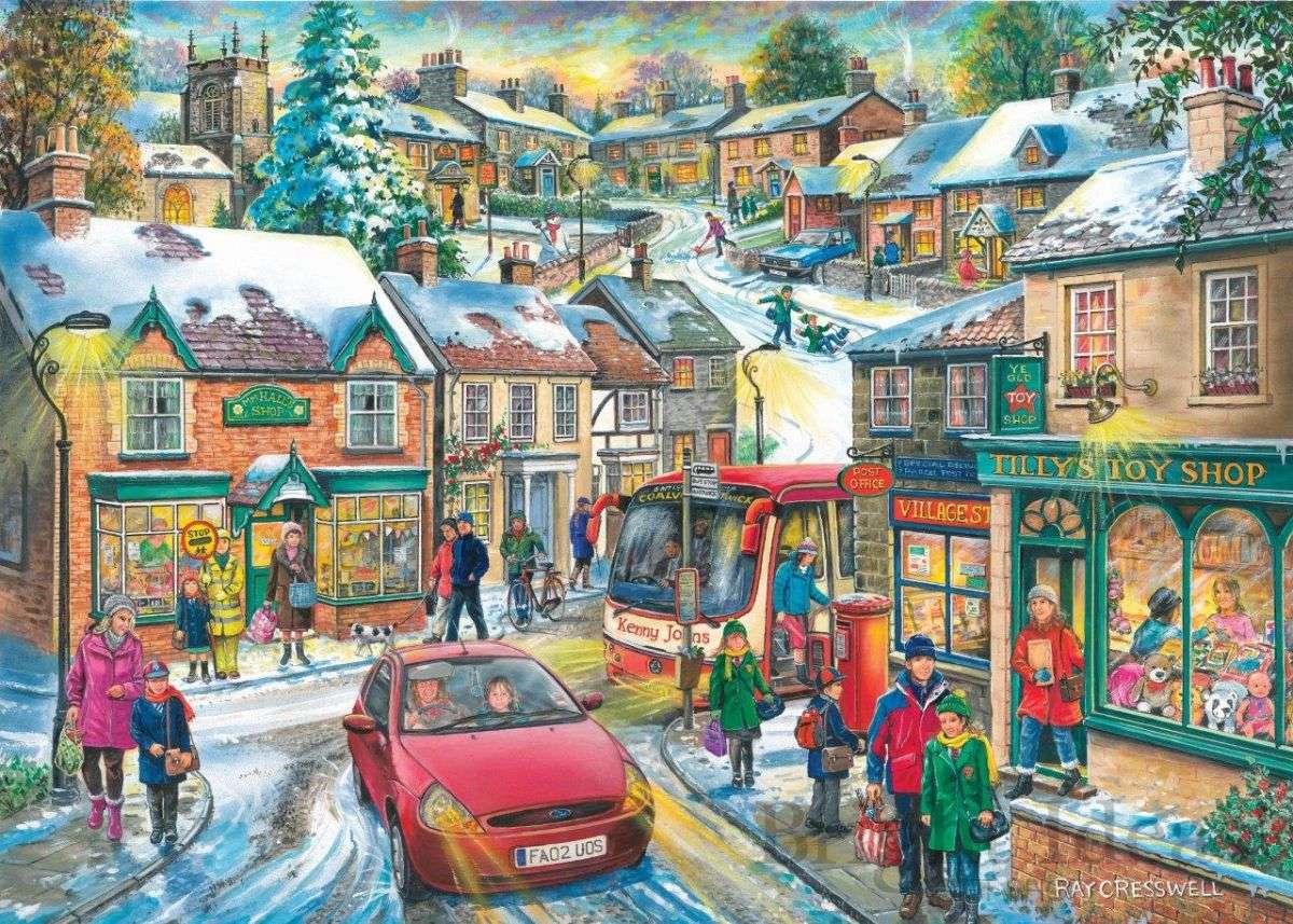 Ζωγραφική Winter in the English Village online παζλ
