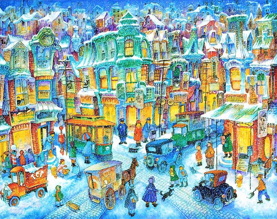 Ζωγραφική χειμώνα στην πόλη online παζλ