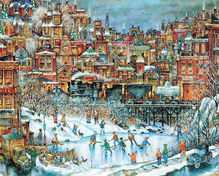 Pintura de inverno na cidade puzzle online
