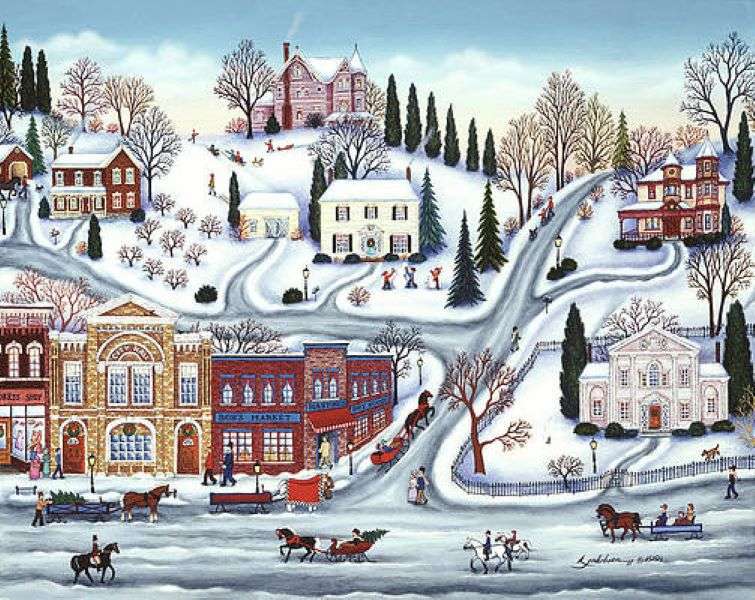 Gemälde Winter in der Stadt Puzzlespiel online