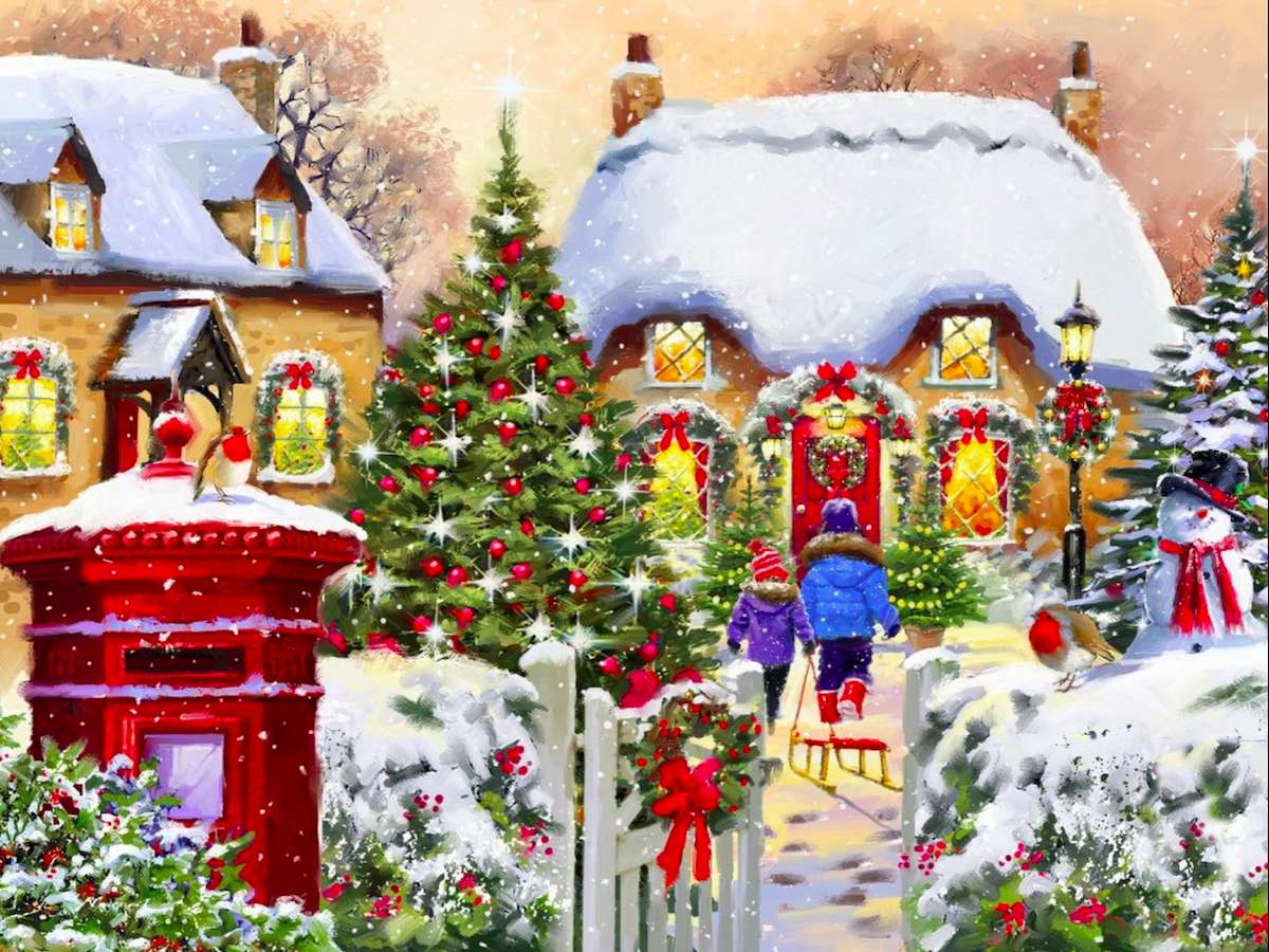 Vinter-jul idyllisk utsikt :) pussel på nätet