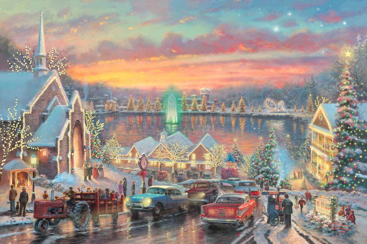 Festmény karácsony a tónál kirakós online