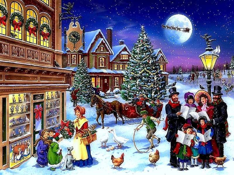 Картина Рождество в деревне онлайн-пазл