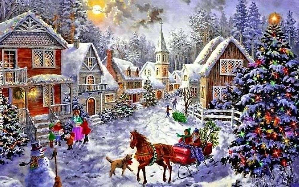 Gemälde Weihnachten auf dem Lande Online-Puzzle
