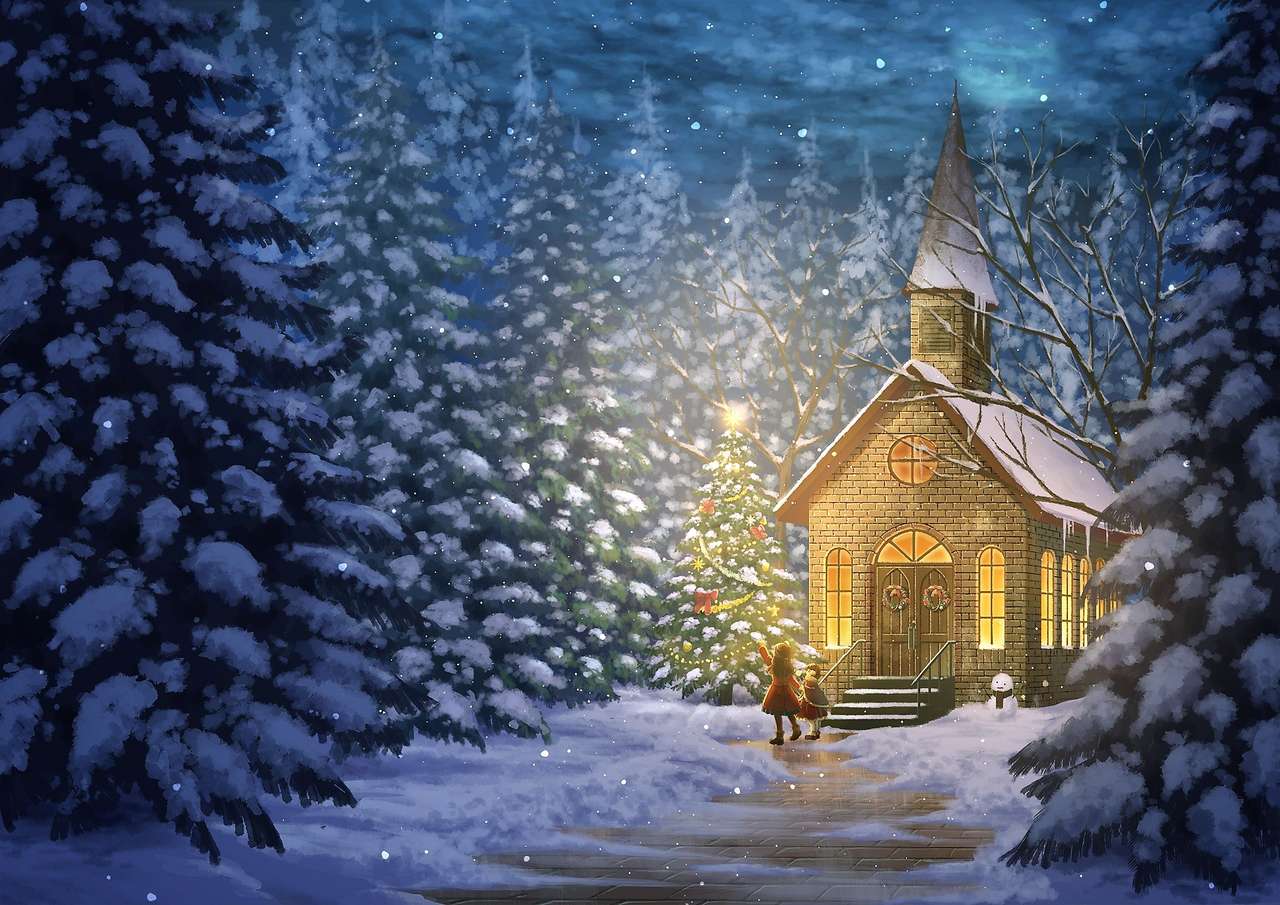 Gemälde Weihnachten auf dem Lande Puzzlespiel online