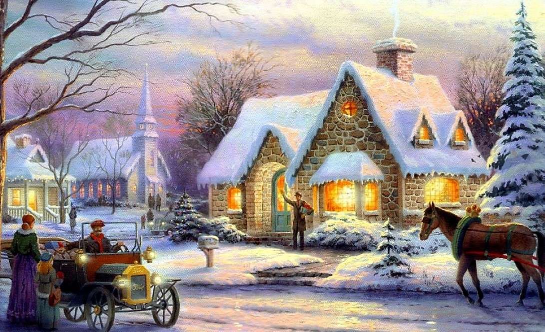 Malování Vánoc na venkově online puzzle