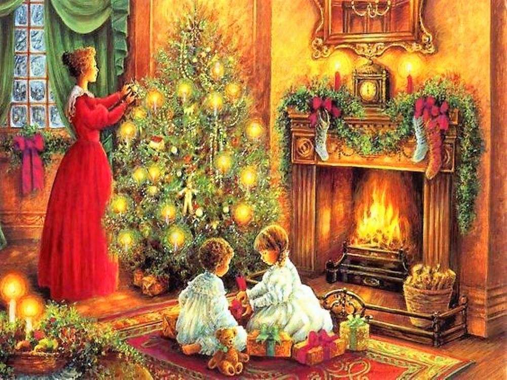 自宅でクリスマスの絵を描く. オンラインパズル