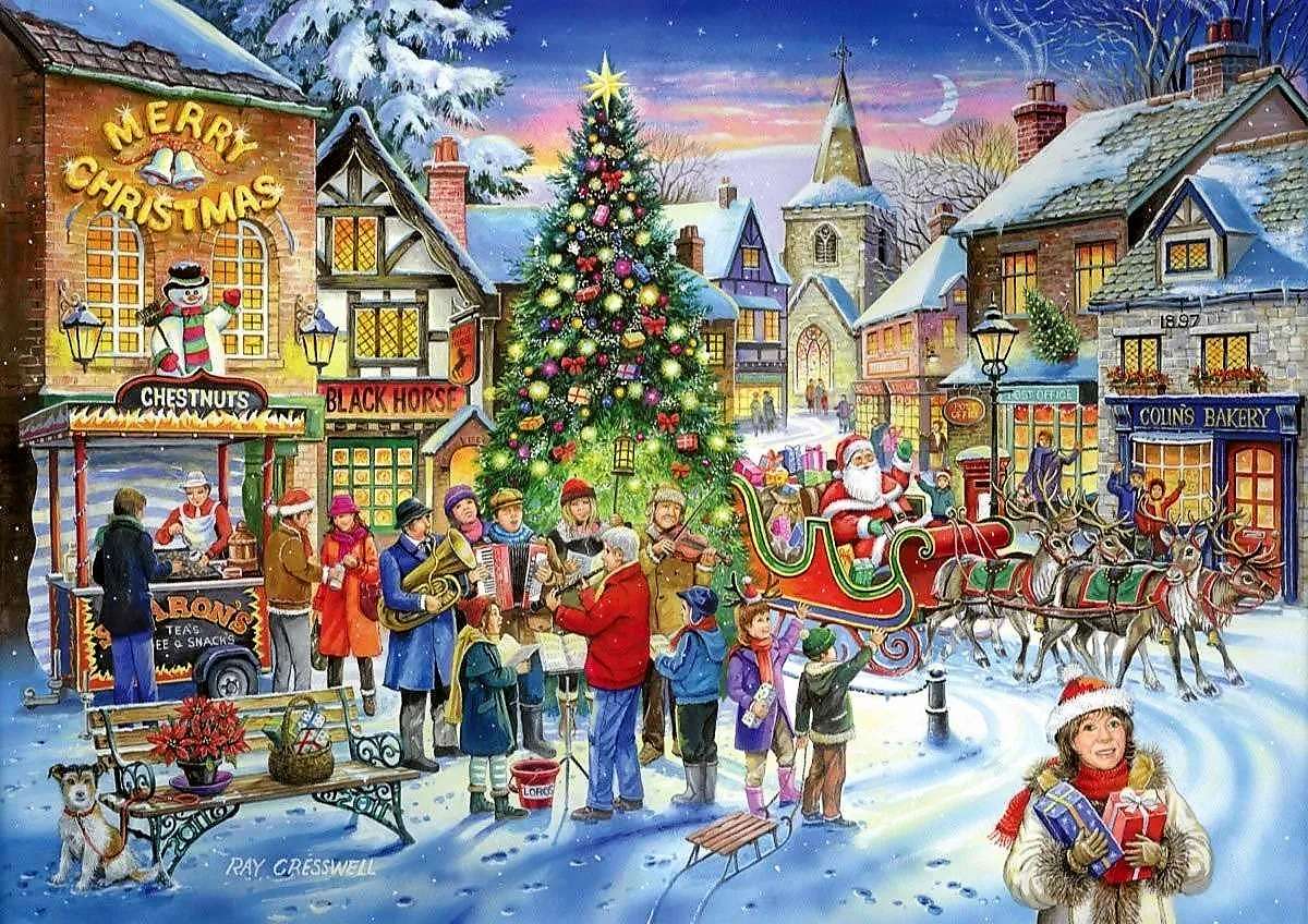 Peinture de Noël en ville puzzle en ligne