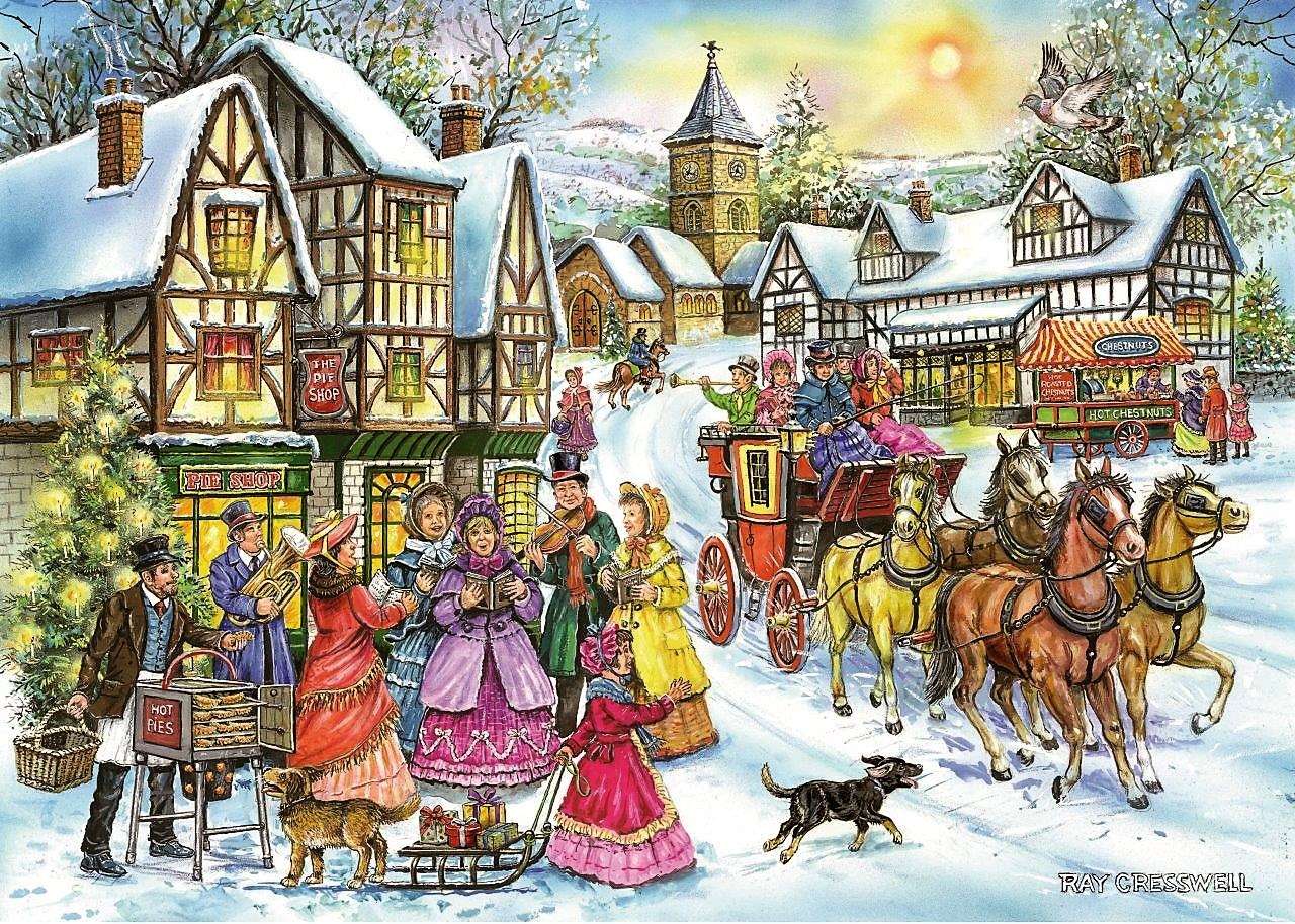 Gemälde Weihnachten im Dorf Puzzlespiel online