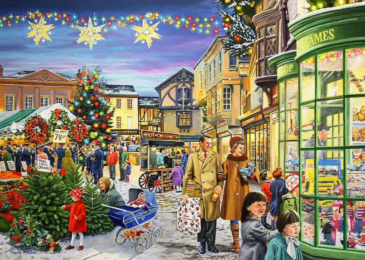 Pintura mercado navideño rompecabezas en línea