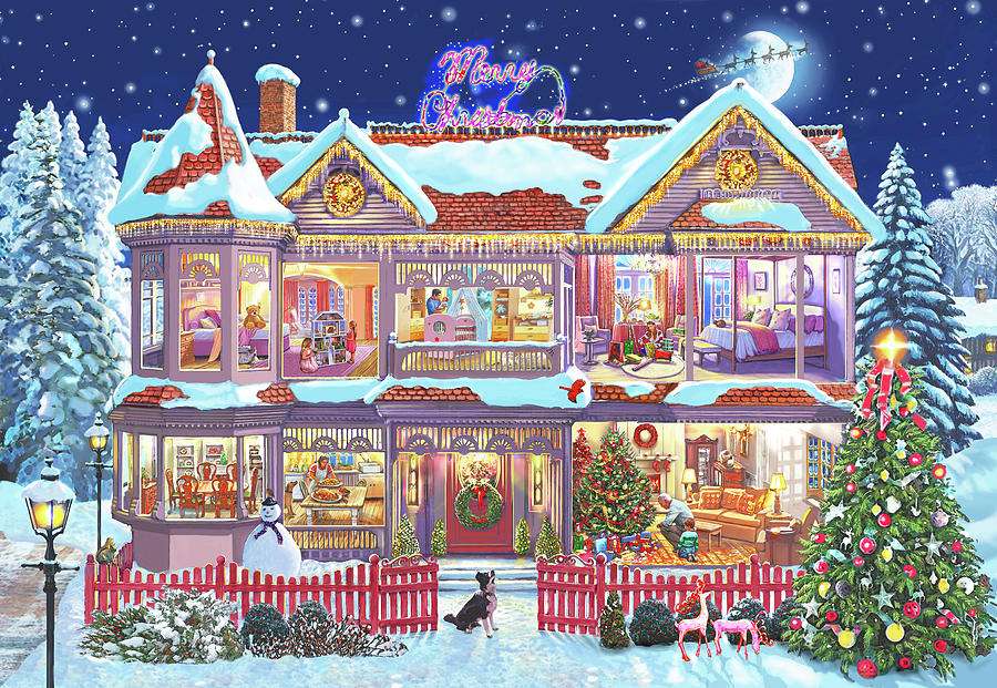 Покраска Рождественского домика пазл онлайн