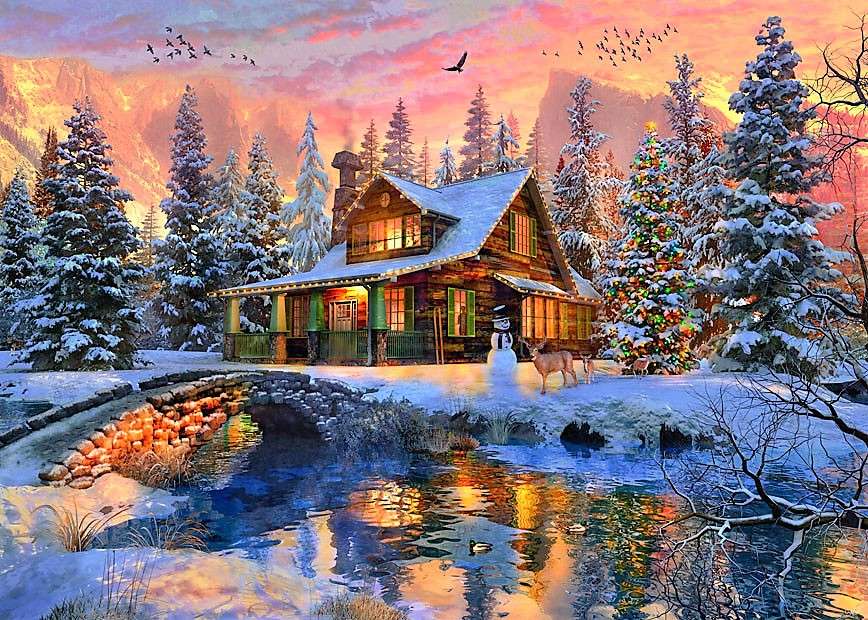 Painting Christmas in the countryside jigsaw puzzle online