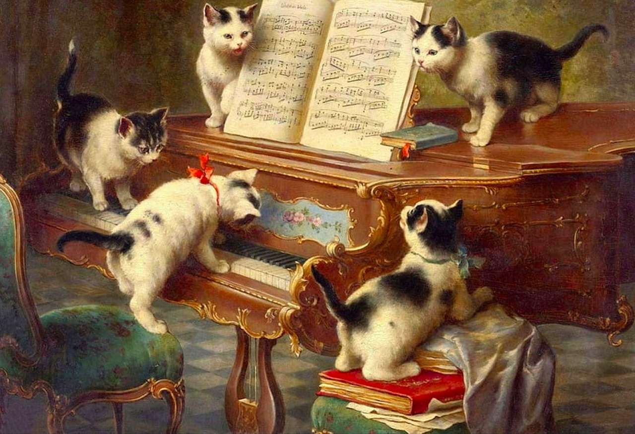 Кошеня-піаніст і його хор, мила команда музикантів онлайн пазл