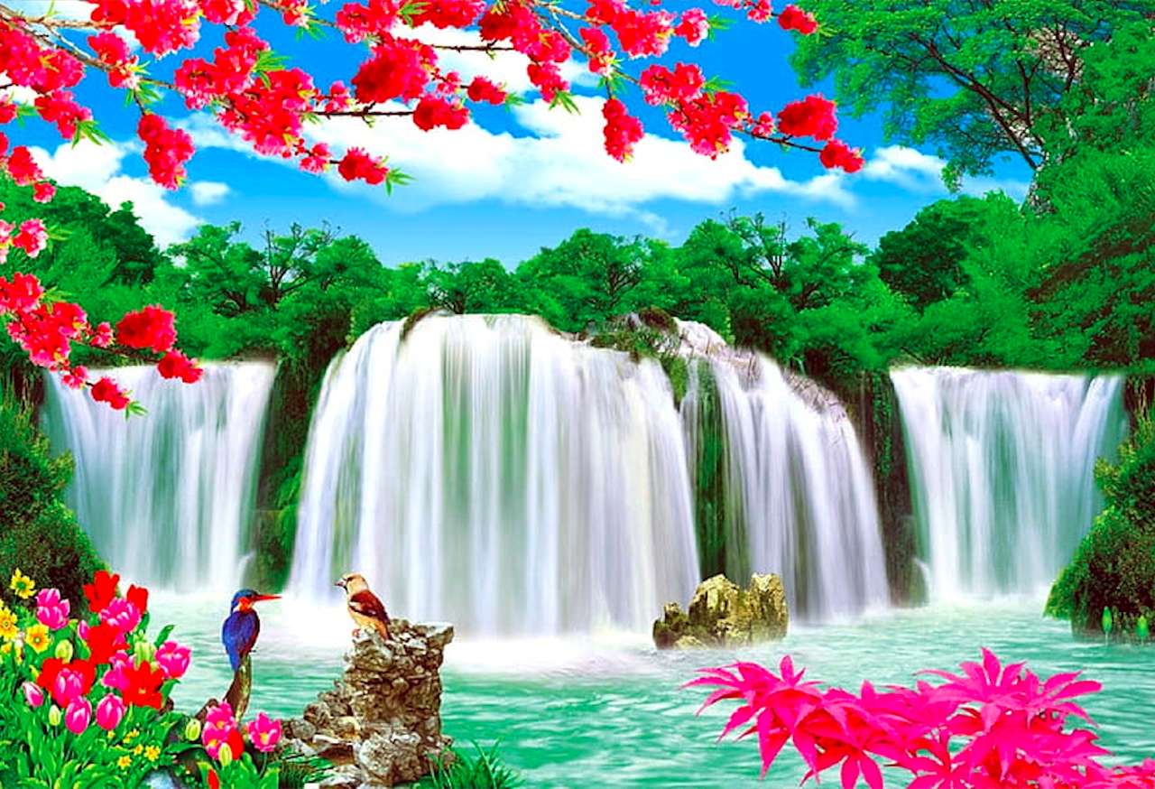 Charmante watervallen, charmant landschap :) legpuzzel online