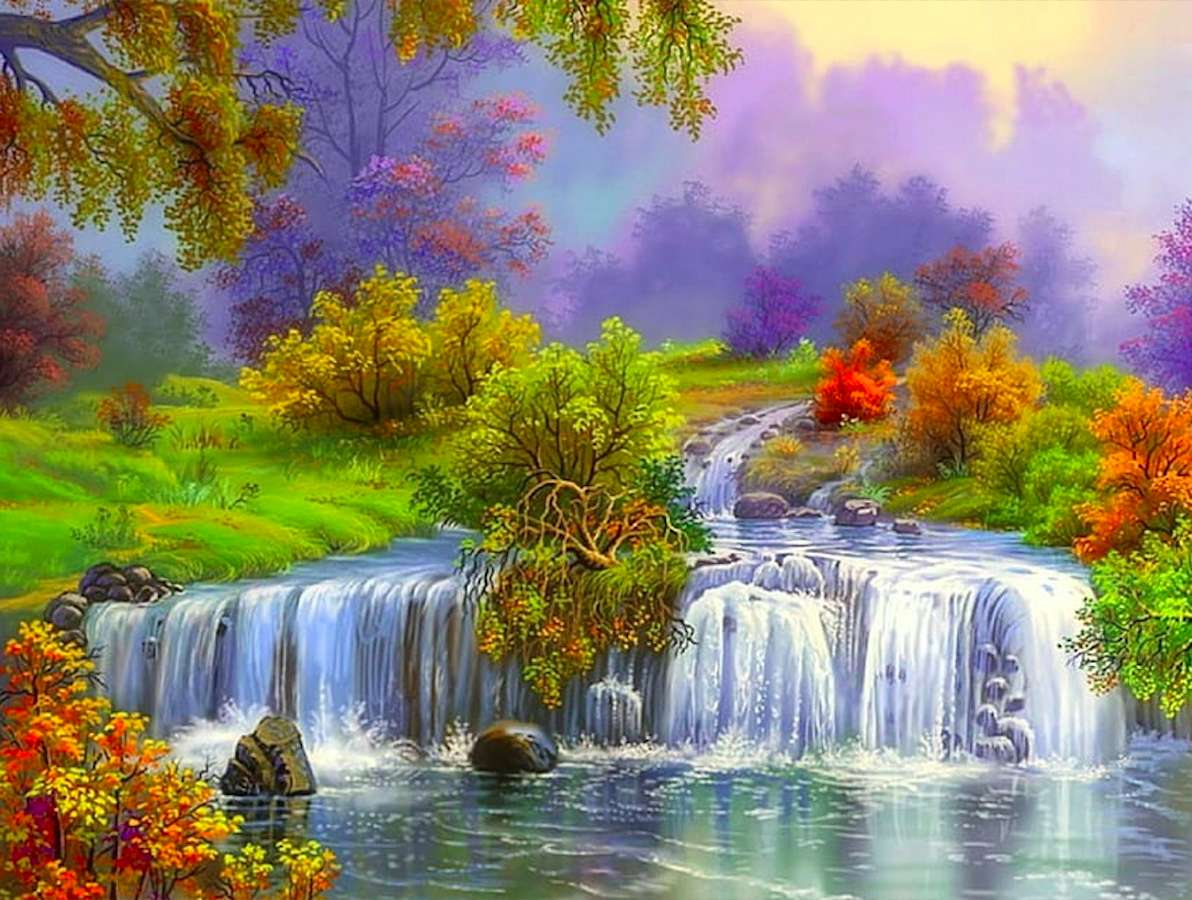 Fighting tree with the nature of the waterfall, what a sight jigsaw puzzle online