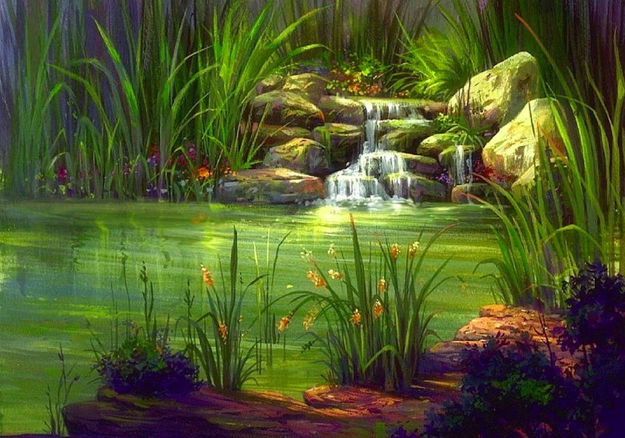 Gyönyörű kerti vízesés :) online puzzle