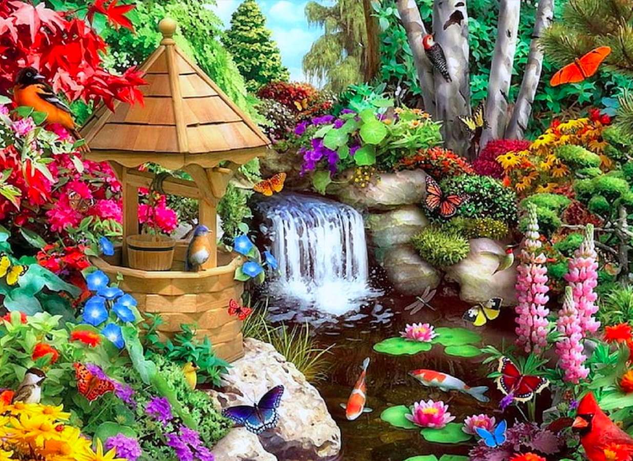 Un puits à souhaits dans un jardin de conte de fées :) puzzle en ligne