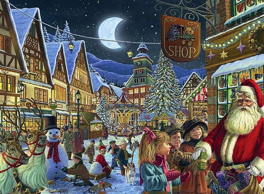 Ontmoeting met de kerstman, wat een plezier voor kinderen :) legpuzzel online