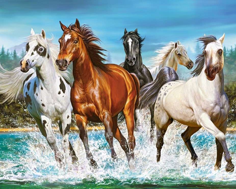 Koně cválající na vodě online puzzle
