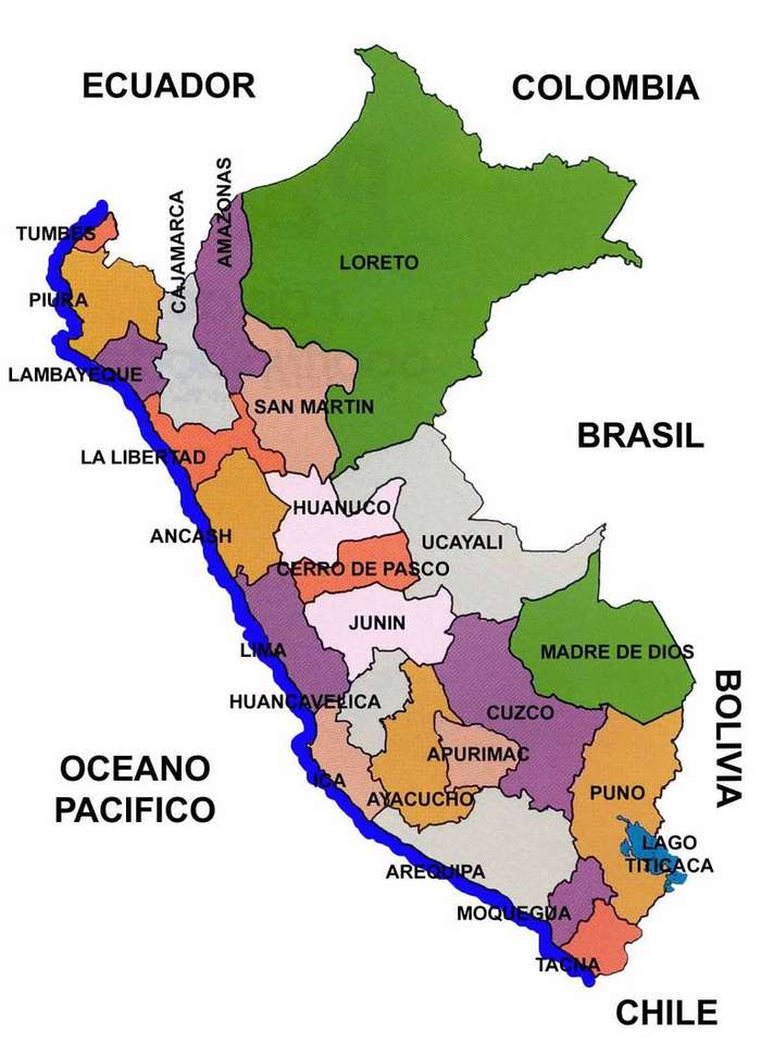 Karta över Peru. Pussel online