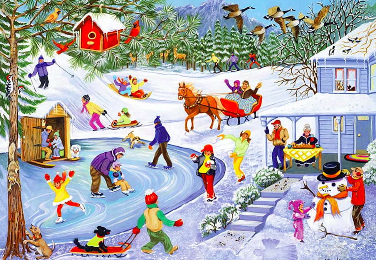 Timp de vacanță, distracție de iarnă pentru copii puzzle online