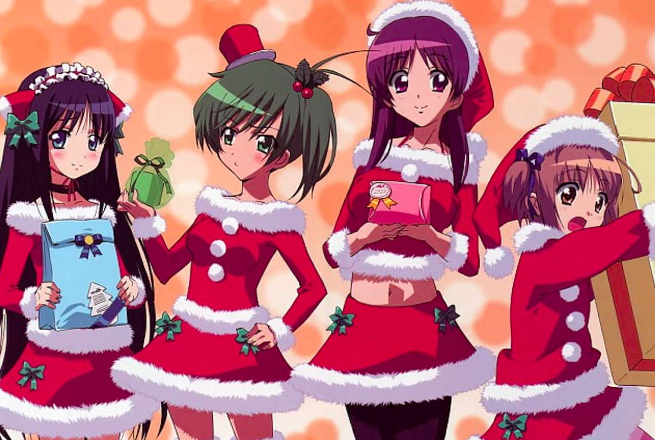 Trajes femininos de Papai Noel -meninas de anime puzzle online