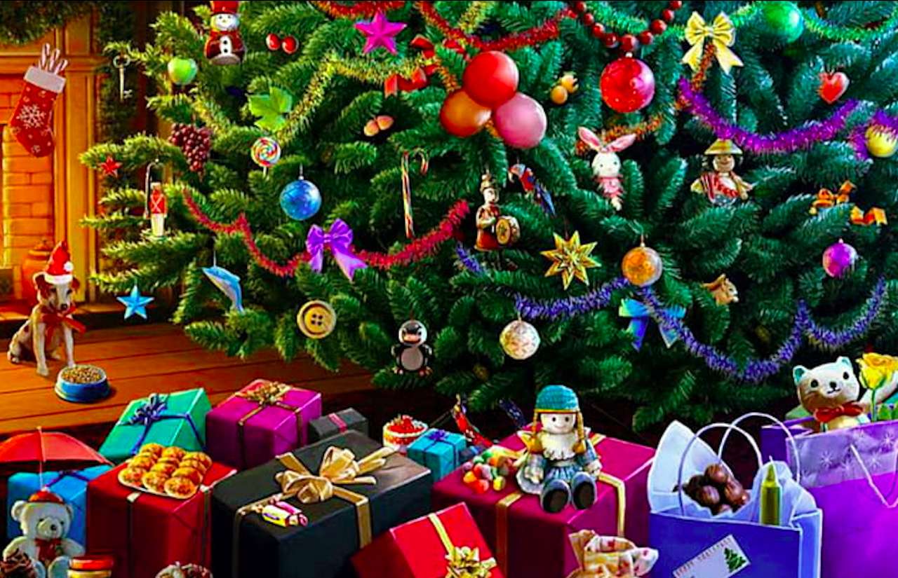 そしてクリスマスツリーの下で、しかし喜びがあります:) オンラインパズル
