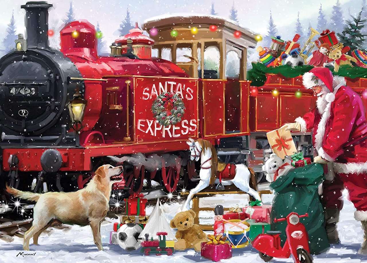 Рождественские посылки в поезде Санты пазл онлайн