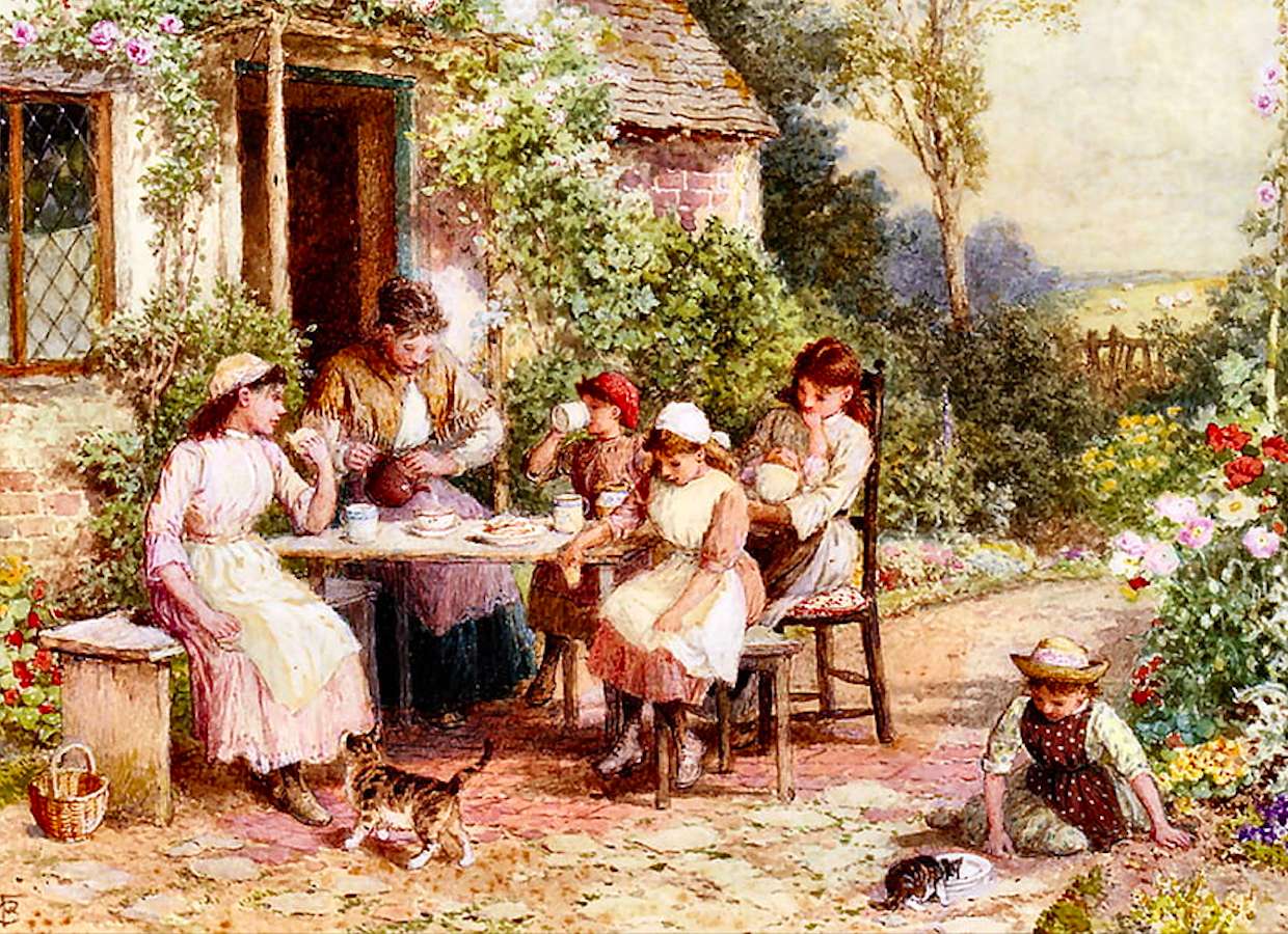 Чаепитие в семье. Myles Birket Foster художник. Myles Birket Foster (1825-1899). Майлз Беркет Фостер.