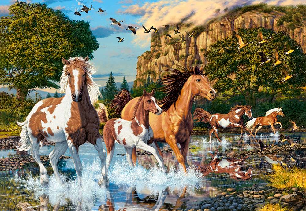 Cavalos galopando na água quebra-cabeças online