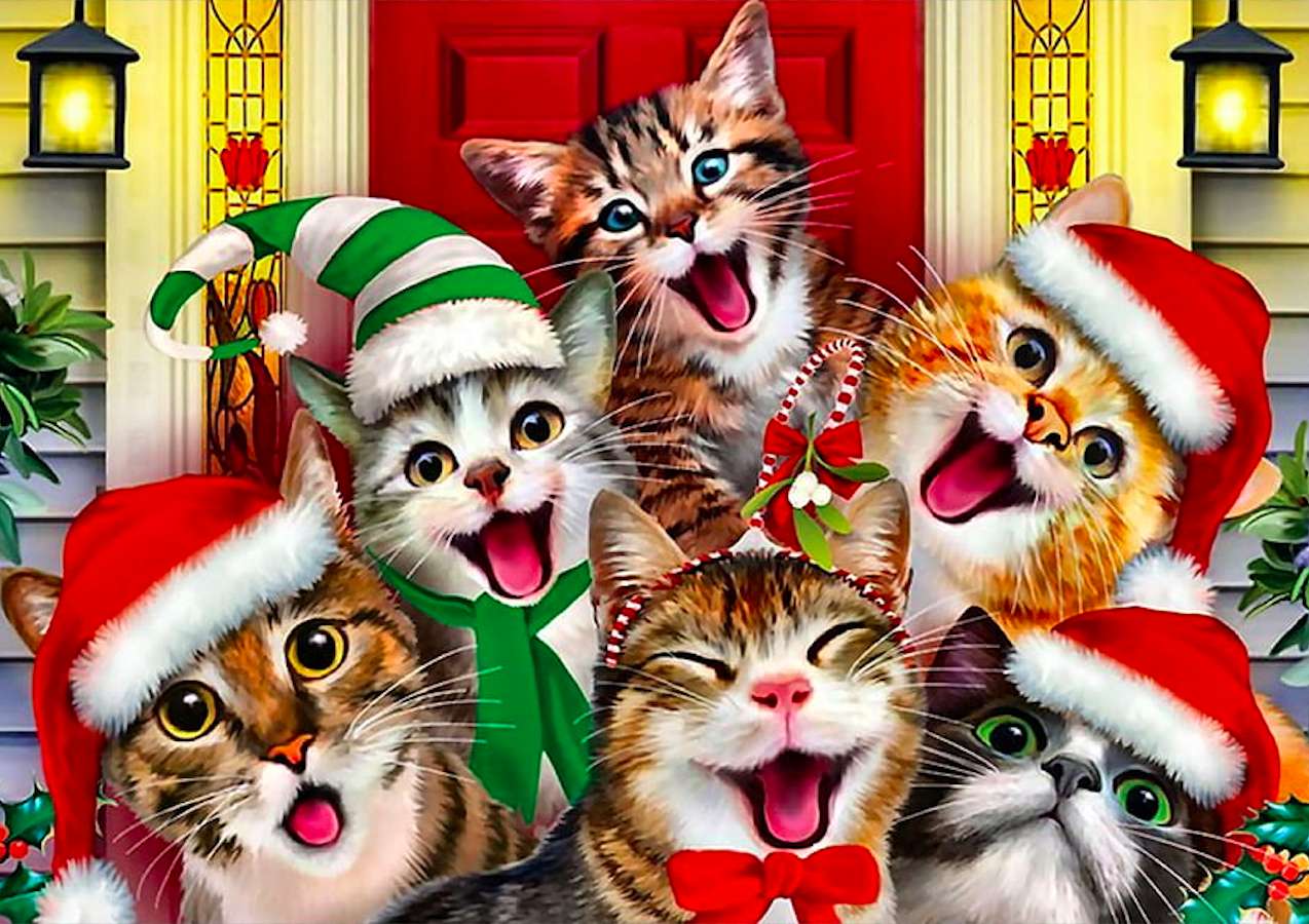 Selfie met de katten van de kerstman, schattige gezichten :) online puzzel
