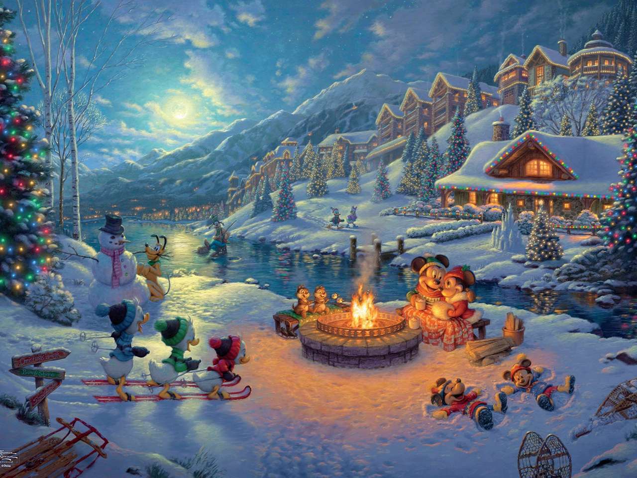 Mickey Mouse. Foc de tabără iarna jigsaw puzzle online