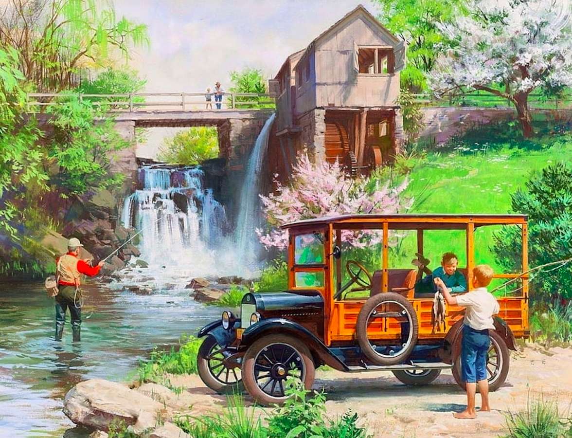 Star Wagon - 1923, old car over the dam online puzzle