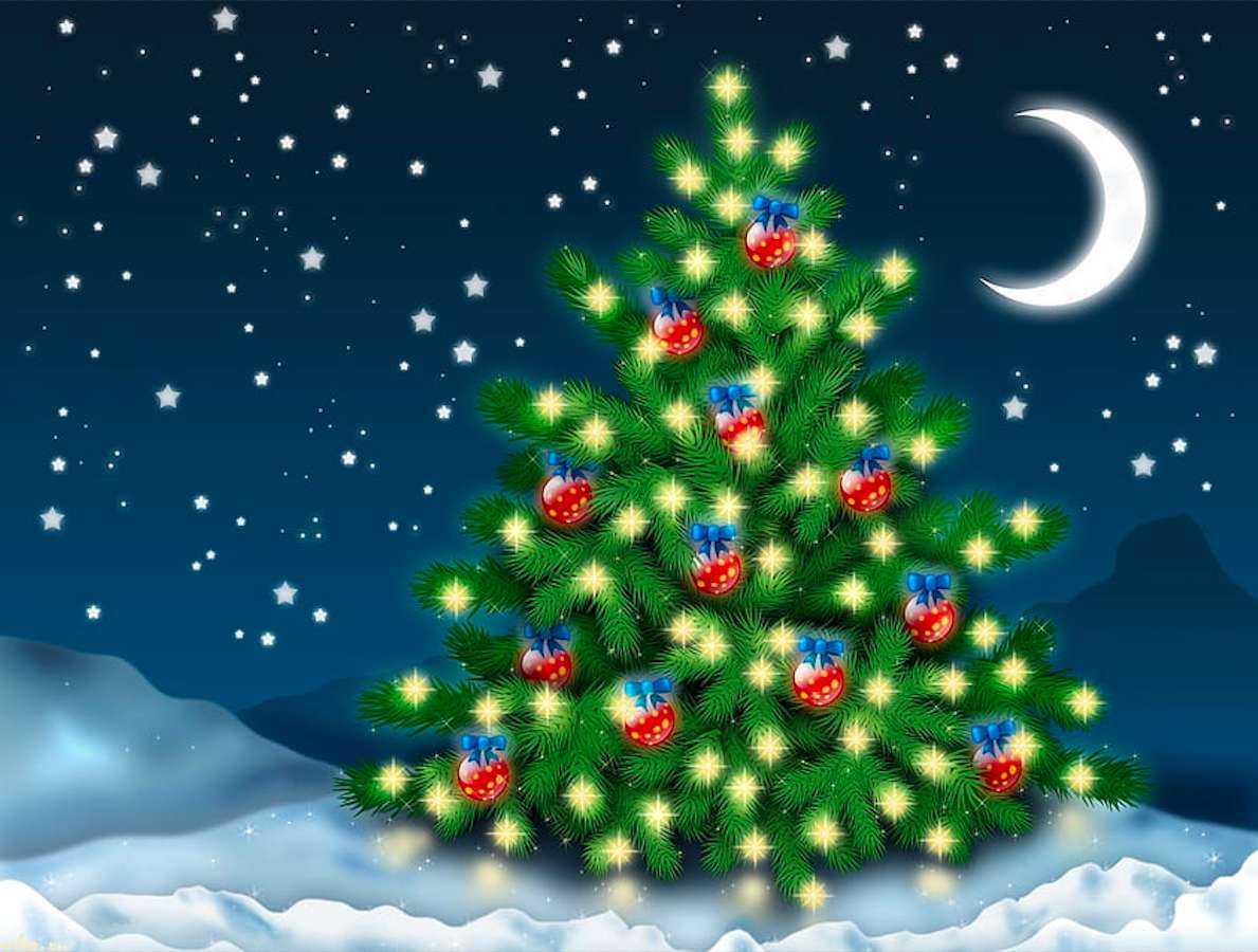 En vacker julgran vackert dekorerad Pussel online