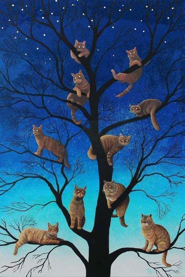 Katzen auf dem Baum der Lichter Puzzlespiel online
