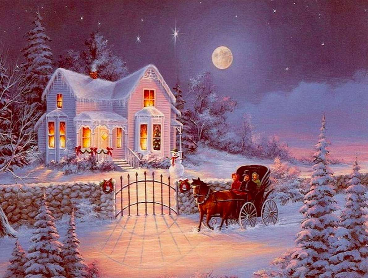 "Romantisk vagntur i snön" pussel på nätet