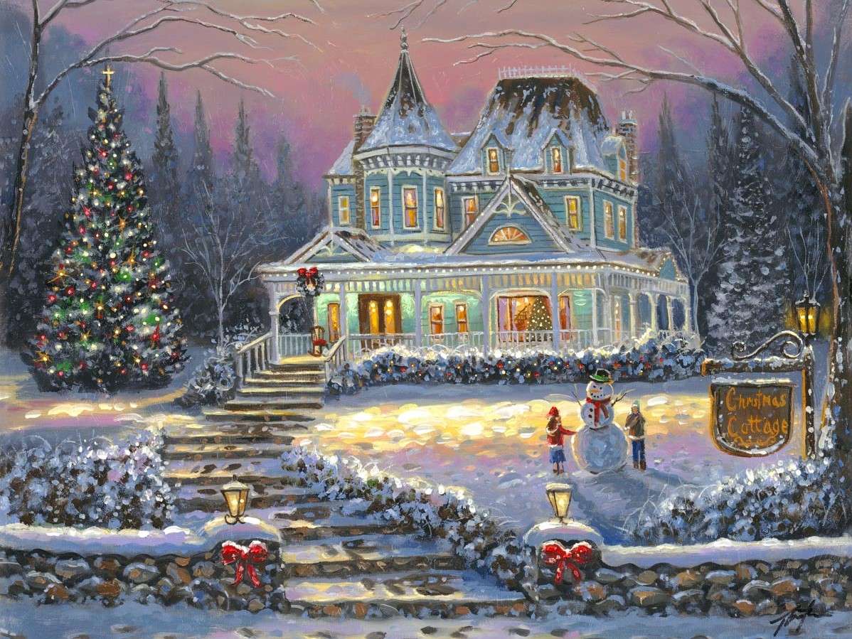 Snow-covered villa on Christmas online puzzle