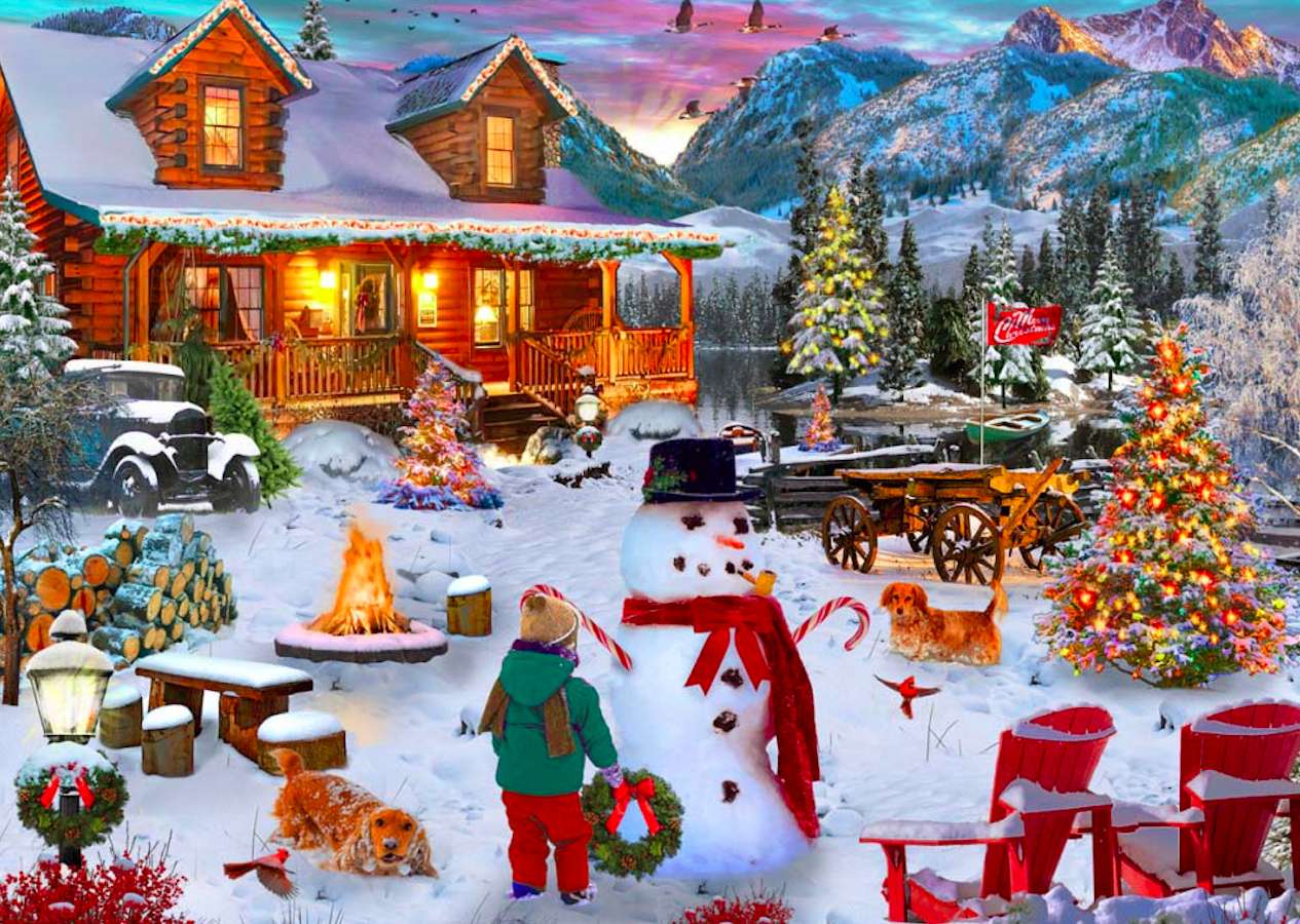 Incantevole cottage decorato in inverno puzzle online