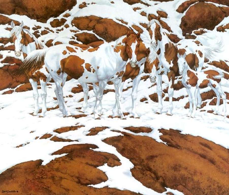 άλογα στο χιόνι παζλ online