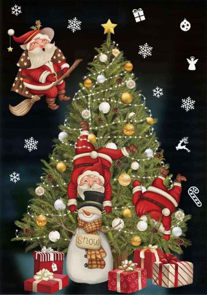 Kerstman bij de kerstboom legpuzzel online